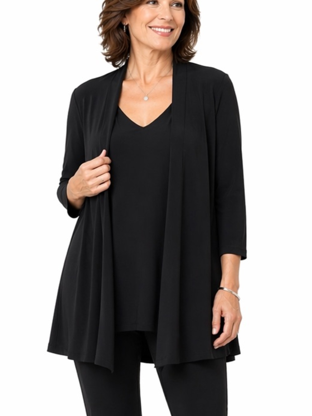 Sympli Black Layered Look Tunic Top Faux Jacket 1 Piece Jersey Excellent Size 14